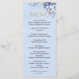 Elegant Dusty Powder Blue Floral Wedding Dinner Menükarte