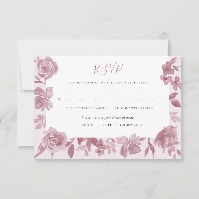 Elégant Dusty Rose aquarelle mariage floral RSVP (Devant)