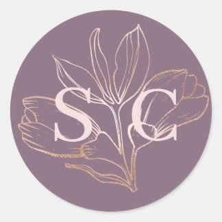 Elegant Dusty Rose Botancial Monogram Wedding Runder Aufkleber