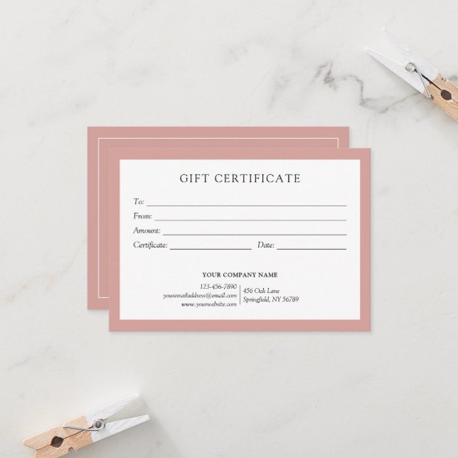 Elegant Dusty Rose Business Gift Certificate Logo (Vorderseite/Rückseite Beispiel)