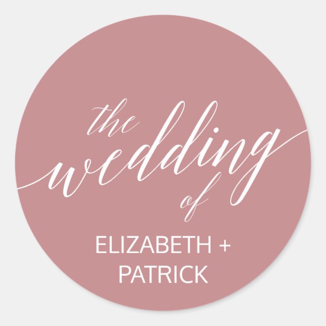 Elegant Dusty Rose Calligraphy Wedding Envelope Runder Aufkleber (Vorderseite)