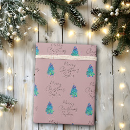 Elegant Dusty Rose Custom Merry Weihnachtsbaum Geschenkpapier