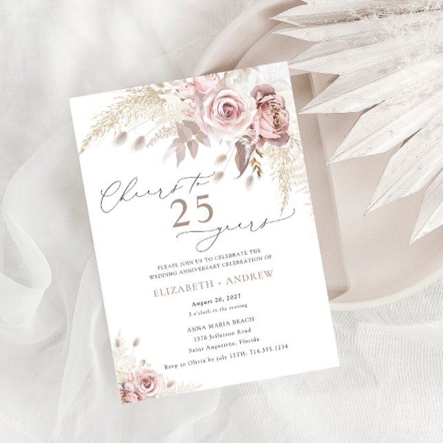 Elegant Dusty Rose Floral 25. Hochzeitstag Einladung (Von Creator hochgeladen)