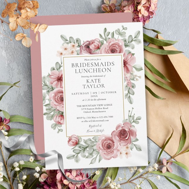Elegant Dusty Rose Floral Bridesmaids Luncheon Einladung (Elegant Dusty Rose Floral Bridesmaids Luncheon Invitation)