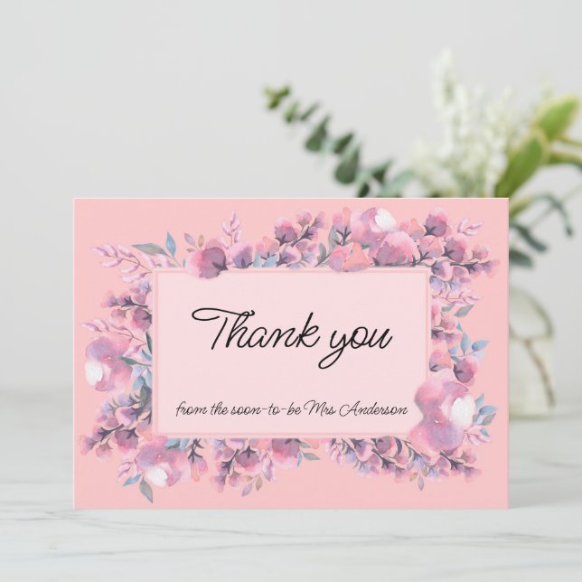 Elegant Dusty Rose Floral Dankeskarte (Stehend Vorderseite)