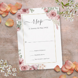 Elegant Dusty Rose Floral Script Wedding RSVP Karte