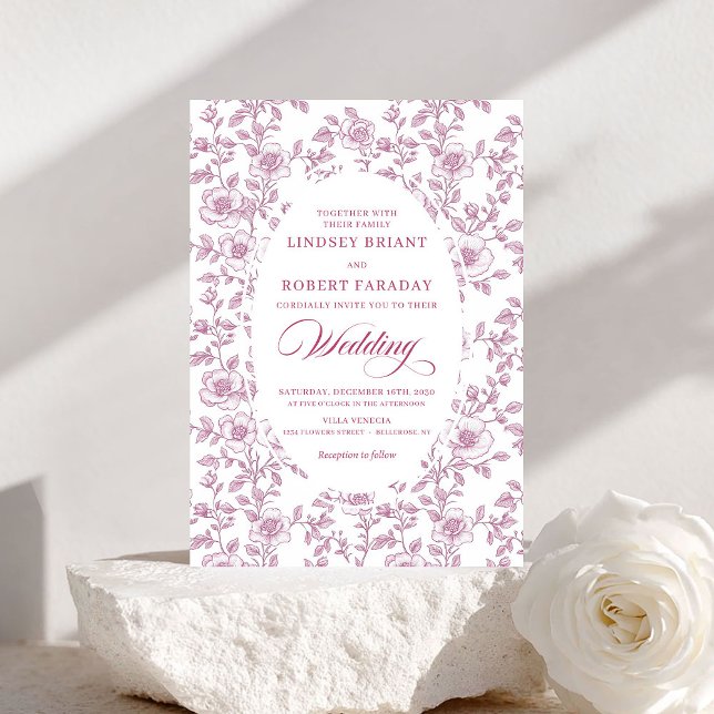 Elegant Dusty Rose Floral Toile Wedding Invitation Einladung (Elegant Dusty Rose Floral Toile Wedding Invitation)