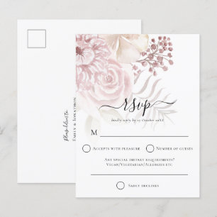 Elegant Dusty Rose Florals Wedding RSVP Einladungspostkarte