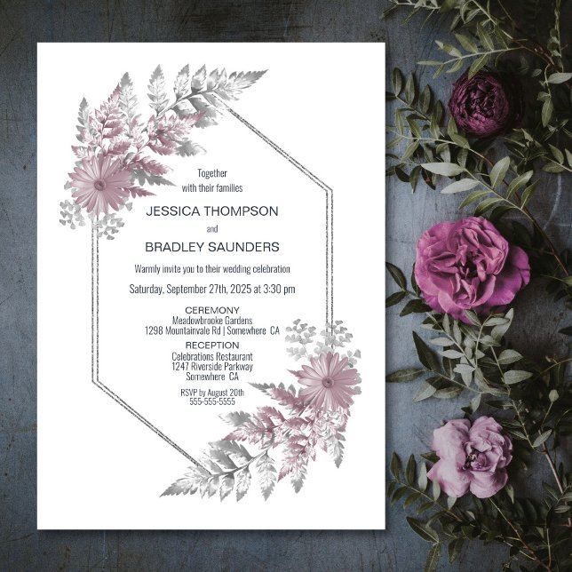 Elegant Dusty Rose Gray Botanische Hochzeit Einladung (Von Creator hochgeladen)
