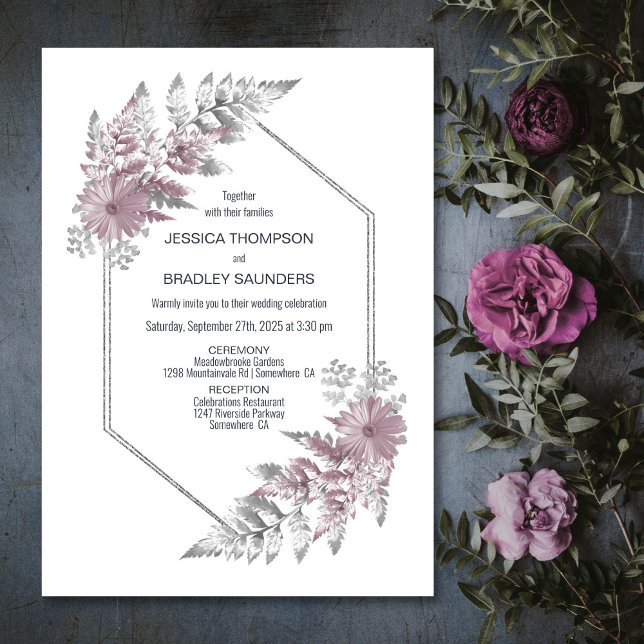Elegant Dusty Rose Gray Botanische Hochzeit Einladung (Von Creator hochgeladen)
