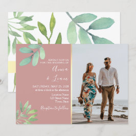Elegant Dusty Rose Greenerity Wedding Foto Einladung