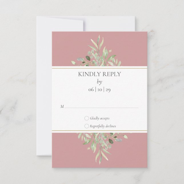 Elegant Dusty Rose Greenerity Wedding RSVP Karte (Vorderseite)