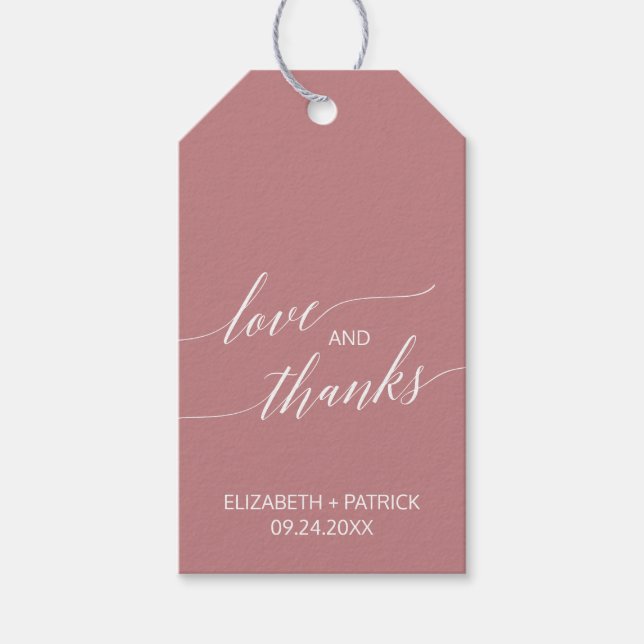 Elegant Dusty Rose Kalligraphie Liebe & Dank Gunst Geschenkanhänger (Vorderseite)