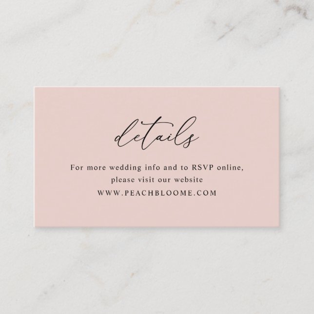 Elegant Dusty Rose Mariage Site Web Détails Carte (Devant)