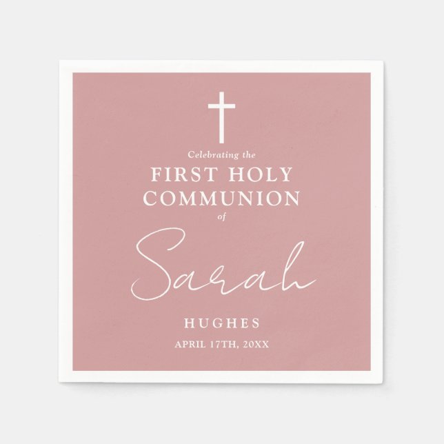 Elegant Dusty Rose Minimalistisch Erste Heilige Ko Serviette (Vorderseite)