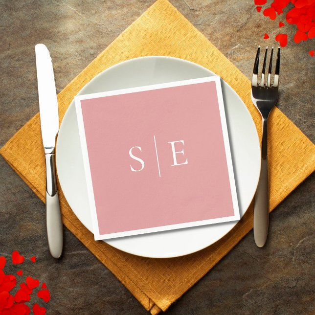 Elegant Dusty Rose Monogram Minimalistisch Napkins Serviette (Von Creator hochgeladen)
