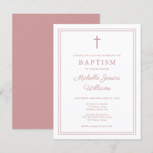 Élégant Dusty Rose Pink Border Baptism Invitation