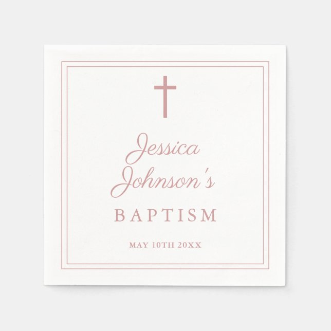 Elegant Dusty Rose Pink Border Baptism Serviette (Vorderseite)