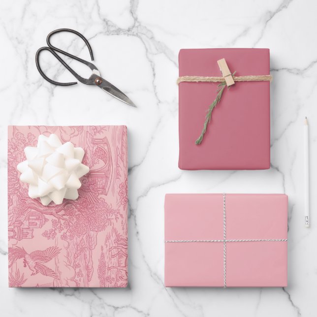 Elegant Dusty Rose Pink Rococo Revival Toile  Geschenkpapier Set (Vorderseite)