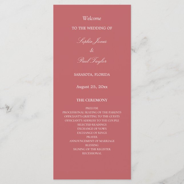Elégant Dusty Rose Pink Wedding Programme (Devant)