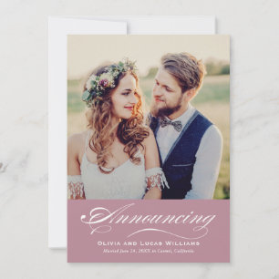 Elegant Dusty Rose Script Wedding Foto Empfang Einladung