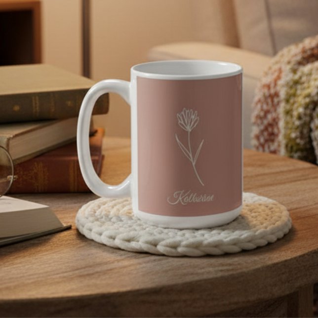 Elegant Dusty Rose Simple Flower Name Kaffeetasse (Von Creator hochgeladen)