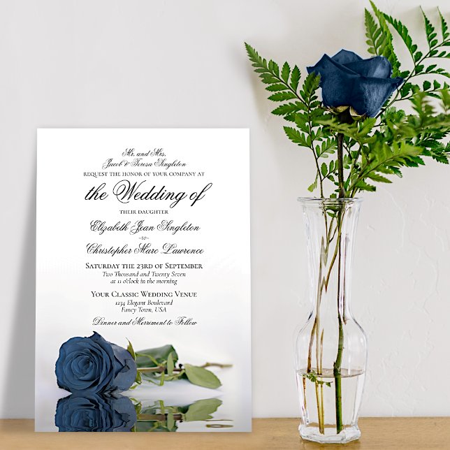 Elegant Dusty Steel Blue Gray Rose Formal Wedding Einladung (Von Creator hochgeladen)