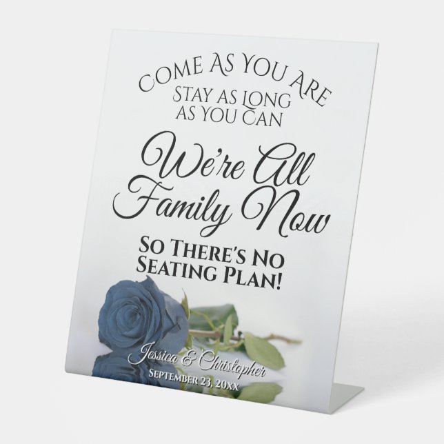 Elegant Dusty Steel Blue Rose Open Seating Wedding Sockelschild (Vorderseite)