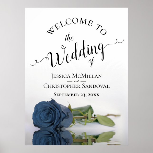 Elegant Dusty Steel Blue Rose Wedding Willkommen Poster (Vorne)