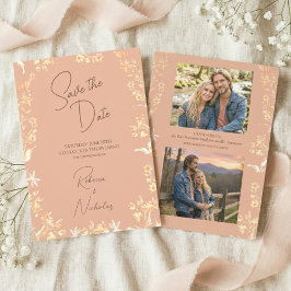 Elegant Dusty Terracotta Copper Wildflower 2 Photo Save The Date