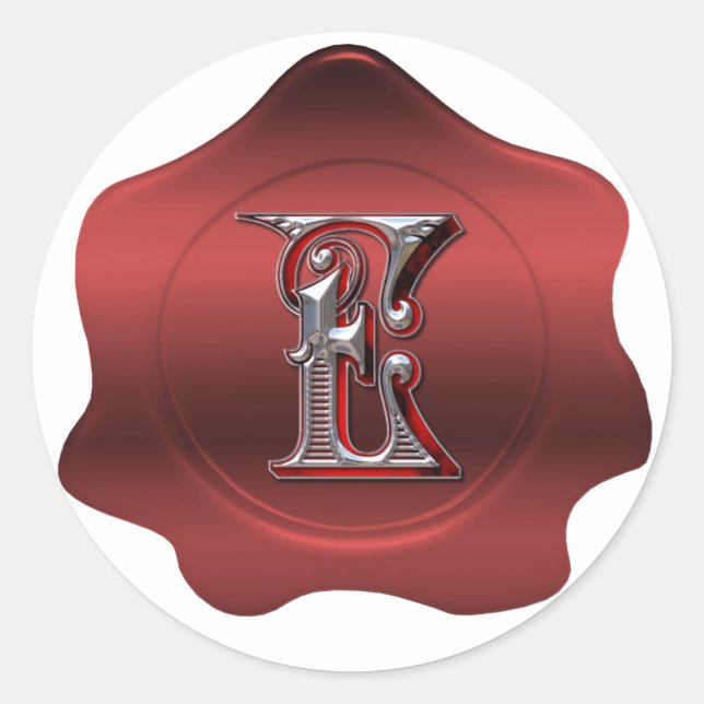 Élégant E Monogramme Rouge Sticker à la cire de sc (Devant)