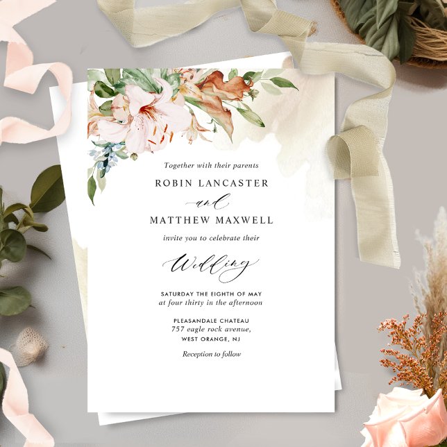 Elegant Earthy Blooms and Beige Wedding Invitation Einladung (Von Creator hochgeladen)