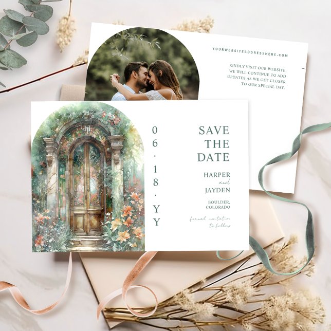 Elegant Earthy Botanical Garden Photo Wedding Save The Date (Von Creator hochgeladen)
