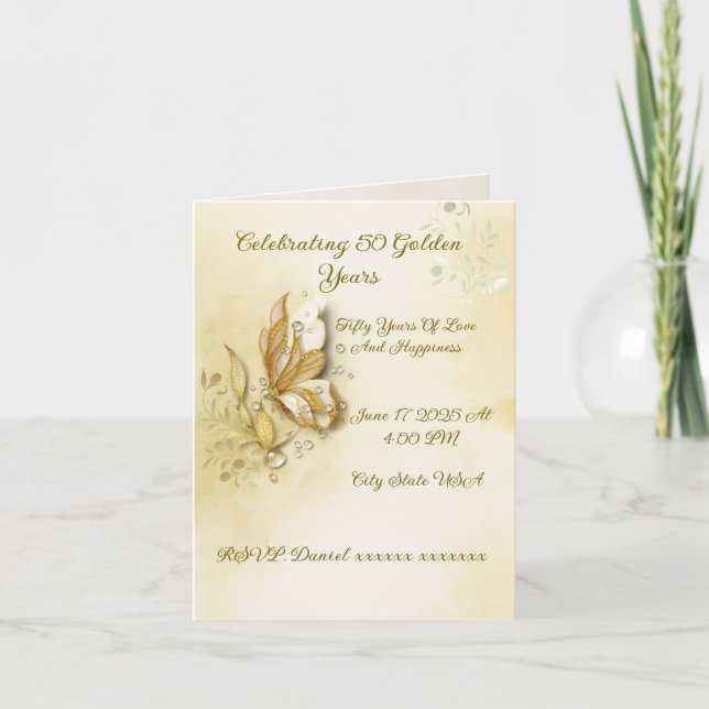 Elegant Earthy Butterfly gefaltete Einladung (Vorderseite)