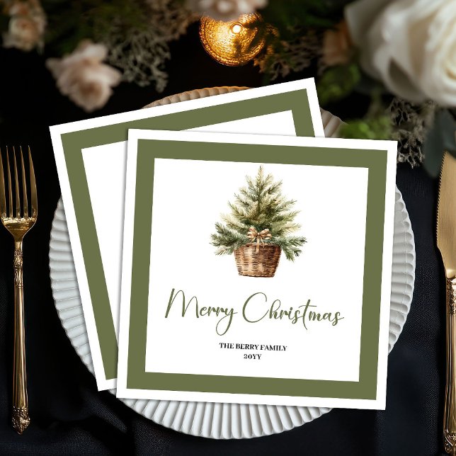 Elegant Earthy Christmas Tree Personalized Napkins Serviette (Elegant Earthy Christmas Tree Personalized Napkins)