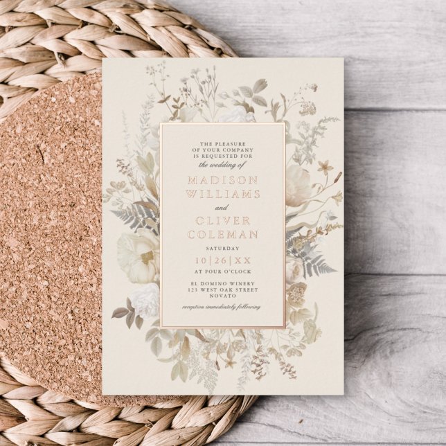 Elegant Earthy Floral Chic Cream Wedding REAL Folieneinladung (Von Creator hochgeladen)
