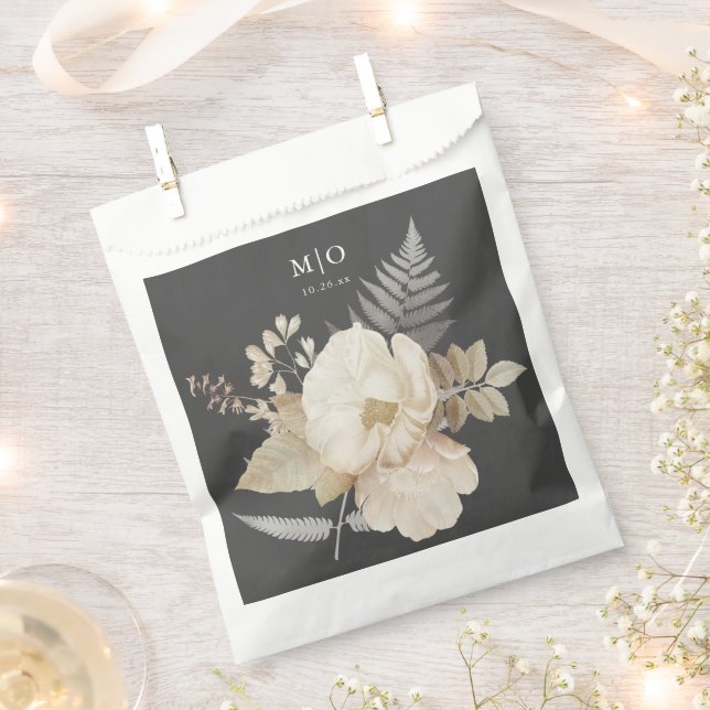 Elegant Earthy Floral Chic Dark Gray Wedding Geschenktütchen (Ausgeschnitten)