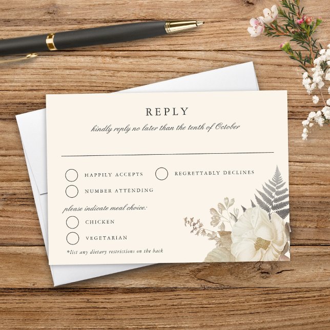 Elegant Earthy Floral Cream Wedding RSVP (Von Creator hochgeladen)
