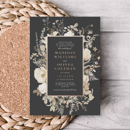 Elegant Earthy Floral Dark Gray Moody Wedding REAL Folieneinladung