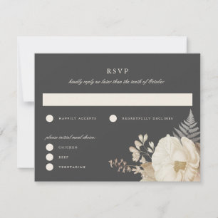 Elegant Earthy Floral Gray Wedding RSVP Replik Car Einladung