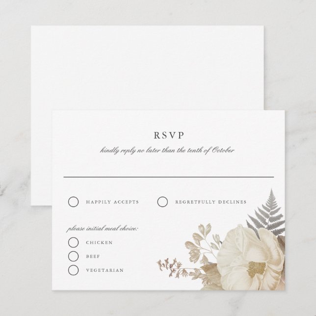 Elegant Earthy Floral Wedding RSVP Replik Card Einladung (Vorne/Hinten)