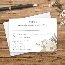Elegant Earthy Floral White Wedding RSVP