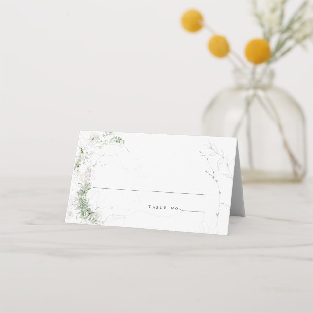 Elegant Earthy Greenerity Watercolor Wedding Platzkarte (Vorderseite)