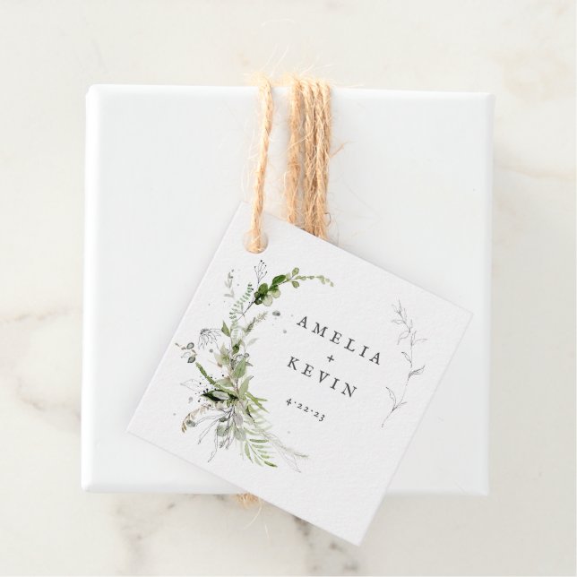 Elegant Earthy Greenery Personalisiert Names Date Geschenkanhänger (Beispiel)
