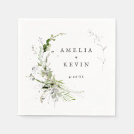 Elegant Earthy Greenery Personalisiert Names Date Serviette
