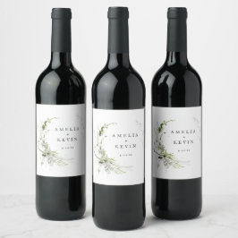 Elegant Earthy Greenery Personalisiert Names Weinetikett
