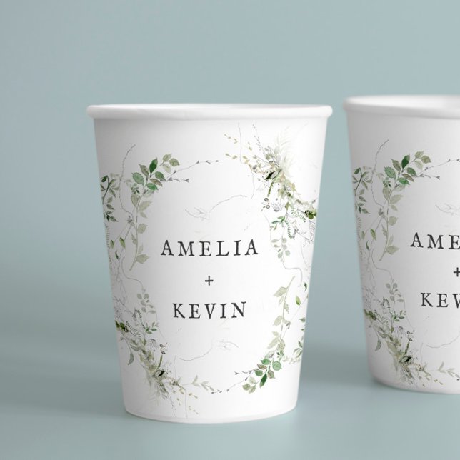 Elegant Earthy Greenery Personalisierte Namen oder Pappbecher (Von Creator hochgeladen)