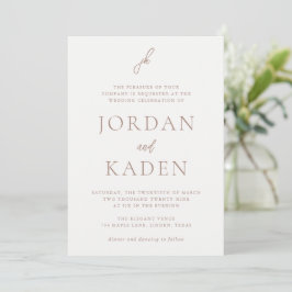 Elegant Earthy Neutral Script Monogram Wedding Einladung