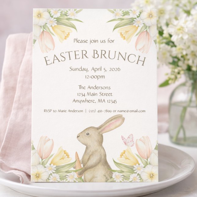 Elegant Easter Brunch Invitation | Bunny & Tulips (Créateur téléchargé)