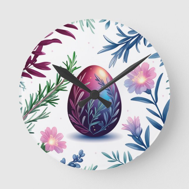 Elegant Easter Egg Botanical Art Runde Wanduhr (Vorderseite)